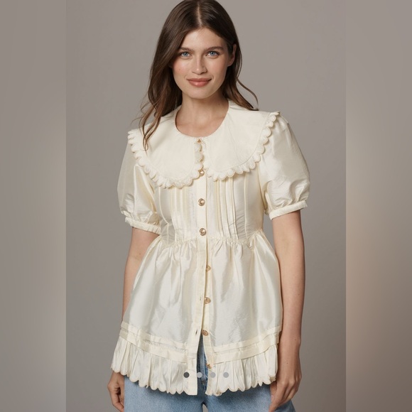 NWT Maeve Puff Sleeve Collared Baby Doll Blouse - Picture 4 of 4